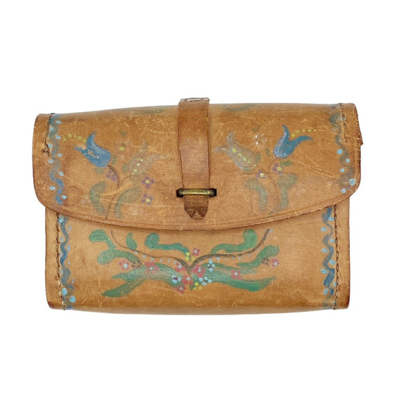 WWII 1942 E K 1943 Leather Tool Pouch Repurposed European Design Painted